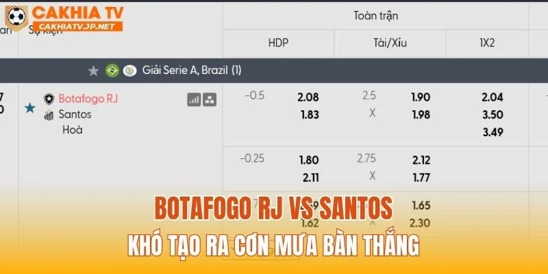 Botafogo RJ vs Santos khó tạo ra cơn mưa bàn thắng